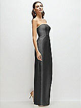 Side View Thumbnail - Pewter Strapless Satin Column Dress with Back Slit