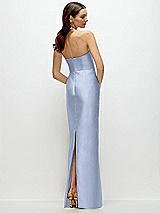 Rear View Thumbnail - Sky Blue Strapless Satin Column Dress with Back Slit