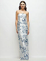 Front View Thumbnail - Cottage Rose Larkspur Strapless Floral Satin Column Dress with Back Slit