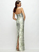 Rear View Thumbnail - Sage Cottage Rose Strapless Floral Satin Column Dress with Back Slit