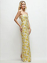 Side View Thumbnail - Golden Yellow Golden Yellow Strapless Floral Jacquard Column Dress with Back Slit