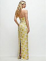 Rear View Thumbnail - Golden Yellow Golden Yellow Strapless Floral Jacquard Column Dress with Back Slit