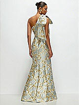 Rear View Thumbnail - Winter Mist Bow One-Shoulder Gold Leaf Brocade Maxi Dress with Trumpet Skirt