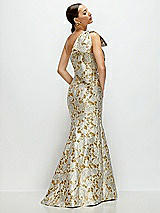 Rear View Thumbnail - Winter Rose Bow One-Shoulder Gold Leaf Brocade Maxi Dress with Trumpet Skirt