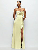 Alt View 1 Thumbnail - Butter Yellow A-Line Satin Maxi Dress with Convertible Off-the-Shoulder or Strapless Looks 