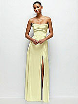 Alt View 2 Thumbnail - Butter Yellow A-Line Satin Maxi Dress with Convertible Off-the-Shoulder or Strapless Looks 