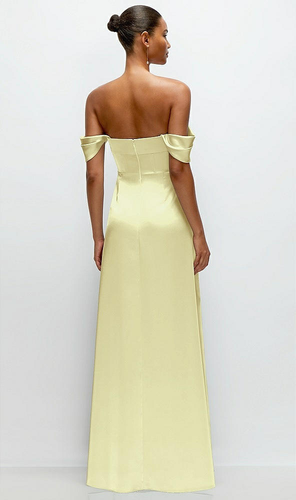 Back View - Butter Yellow A-Line Satin Maxi Dress with Convertible Off-the-Shoulder or Strapless Looks 