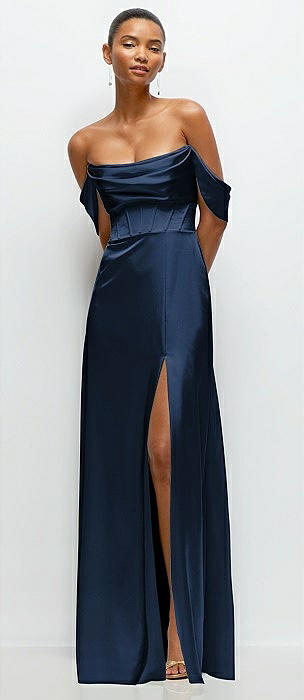 A-Line Satin Maxi Dress with Convertible Off-the-Shoulder or Strapless Looks 