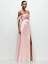 Side View Thumbnail - Ballet Pink A-Line Satin Maxi Dress with Convertible Off-the-Shoulder or Strapless Looks 