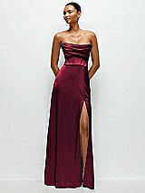 Alt View 1 Thumbnail - Cabernet A-Line Satin Maxi Dress with Convertible Off-the-Shoulder or Strapless Looks 