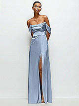 Front View Thumbnail - Cloudy A-Line Satin Maxi Dress with Convertible Off-the-Shoulder or Strapless Looks 