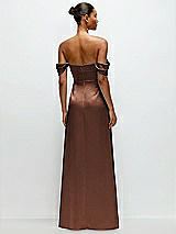 Rear View Thumbnail - Cognac A-Line Satin Maxi Dress with Convertible Off-the-Shoulder or Strapless Looks 