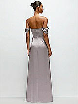 Rear View Thumbnail - Cashmere Gray A-Line Satin Maxi Dress with Convertible Off-the-Shoulder or Strapless Looks 