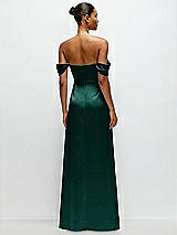 Rear View Thumbnail - Evergreen A-Line Satin Maxi Dress with Convertible Off-the-Shoulder or Strapless Looks 