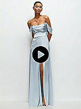 Video 1 Thumbnail - Cobalt Blue A-Line Satin Maxi Dress with Convertible Off-the-Shoulder or Strapless Looks 