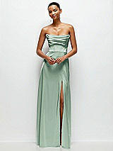 Alt View 2 Thumbnail - Seagrass A-Line Satin Maxi Dress with Convertible Off-the-Shoulder or Strapless Looks 