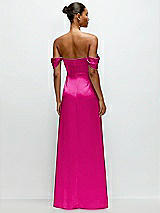 Rear View Thumbnail - Think Pink A-Line Satin Maxi Dress with Convertible Off-the-Shoulder or Strapless Looks 