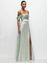 Side View Thumbnail - Willow Green A-Line Satin Maxi Dress with Convertible Off-the-Shoulder or Strapless Looks 