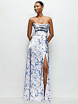 Alt View 1 Thumbnail - Magnolia Sky Floral A-Line Satin Maxi Dress with Convertible Off-the-Shoulder or Strapless Looks 