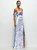 Side View Thumbnail - Magnolia Sky Floral A-Line Satin Maxi Dress with Convertible Off-the-Shoulder or Strapless Looks 