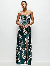 Alt View 2 Thumbnail - Vintage Primrose Evergreen Floral A-Line Satin Maxi Dress with Convertible Off-the-Shoulder or Strapless Looks 