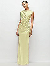 Side View Thumbnail - Butter Yellow High Neck Sleeveless Cap Shoulder Satin Maxi Dress