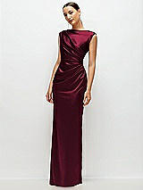 Side View Thumbnail - Cabernet High Neck Sleeveless Cap Shoulder Satin Maxi Dress