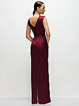 Rear View Thumbnail - Cabernet High Neck Sleeveless Cap Shoulder Satin Maxi Dress