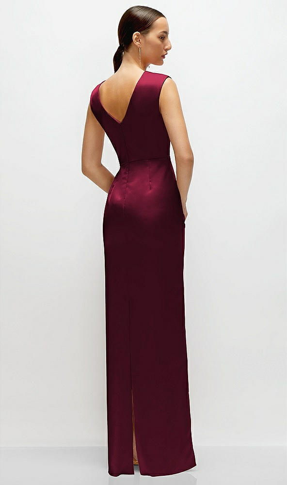 Back View - Cabernet High Neck Sleeveless Cap Shoulder Satin Maxi Dress