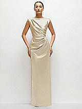 Front View Thumbnail - Champagne High Neck Sleeveless Cap Shoulder Satin Maxi Dress