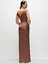 Rear View Thumbnail - Cognac High Neck Sleeveless Cap Shoulder Satin Maxi Dress