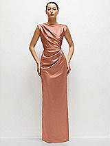 Front View Thumbnail - Copper Penny High Neck Sleeveless Cap Shoulder Satin Maxi Dress