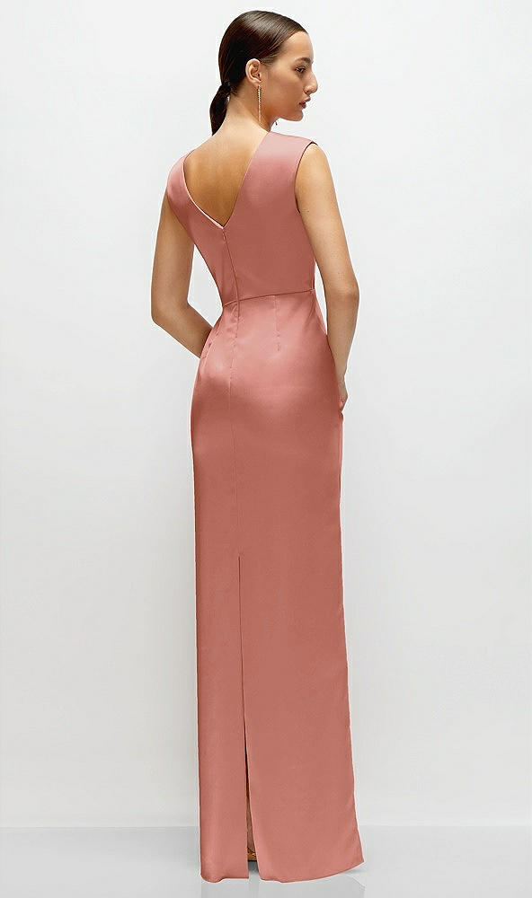 Back View - Desert Rose High Neck Sleeveless Cap Shoulder Satin Maxi Dress