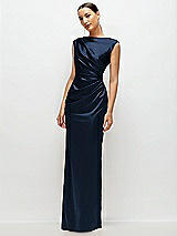 Side View Thumbnail - Midnight Navy High Neck Sleeveless Cap Shoulder Satin Maxi Dress