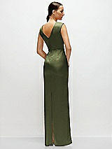 Rear View Thumbnail - Olive Green High Neck Sleeveless Cap Shoulder Satin Maxi Dress