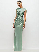 Side View Thumbnail - Seagrass High Neck Sleeveless Cap Shoulder Satin Maxi Dress