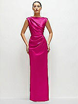 Front View Thumbnail - Think Pink High Neck Sleeveless Cap Shoulder Satin Maxi Dress