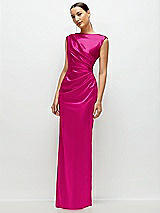 Side View Thumbnail - Think Pink High Neck Sleeveless Cap Shoulder Satin Maxi Dress