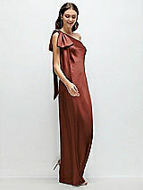 Side View Thumbnail - Auburn Moon One-Shoulder Bias-Cut Satin Maxi Dress with Cascading Shoulder Bow