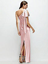 Rear View Thumbnail - Ballet Pink One-Shoulder Bias-Cut Satin Maxi Dress with Cascading Shoulder Bow