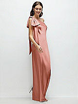 Side View Thumbnail - Desert Rose One-Shoulder Bias-Cut Satin Maxi Dress with Cascading Shoulder Bow