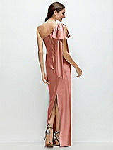 Rear View Thumbnail - Desert Rose One-Shoulder Bias-Cut Satin Maxi Dress with Cascading Shoulder Bow