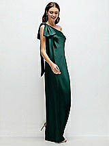 Side View Thumbnail - Evergreen One-Shoulder Bias-Cut Satin Maxi Dress with Cascading Shoulder Bow