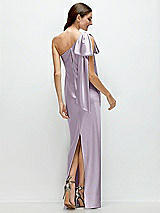 Rear View Thumbnail - Lilac Haze One-Shoulder Bias-Cut Satin Maxi Dress with Cascading Shoulder Bow