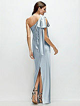 Rear View Thumbnail - Mist One-Shoulder Bias-Cut Satin Maxi Dress with Cascading Shoulder Bow