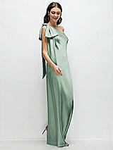 Side View Thumbnail - Seagrass One-Shoulder Bias-Cut Satin Maxi Dress with Cascading Shoulder Bow