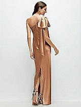 Rear View Thumbnail - Toffee One-Shoulder Bias-Cut Satin Maxi Dress with Cascading Shoulder Bow