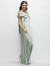 Side View Thumbnail - Willow Green One-Shoulder Bias-Cut Satin Maxi Dress with Cascading Shoulder Bow