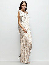 Side View Thumbnail - Golden Hour One-Shoulder Bias-Cut Floral Satin Maxi Dress with Cascading Shoulder Bow