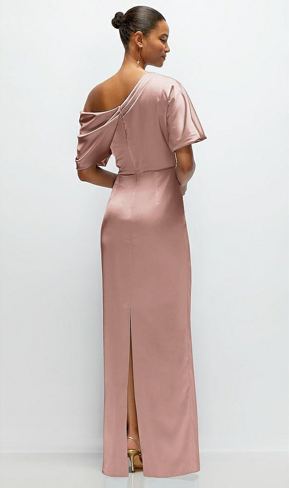 Back View - Neu Nude Asymmetrical Off-the-Shoulder Pleated Satin Maxi Dress